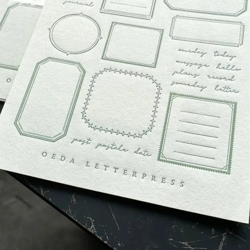 Oeda Letterpress Letterpress Sticker Sheet【FRAME / Sage Green】