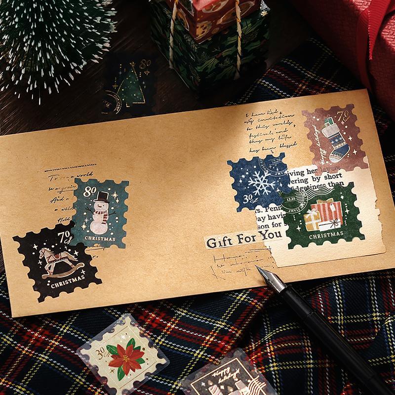 Postage Stamp Sticker Flakes - Post Santa