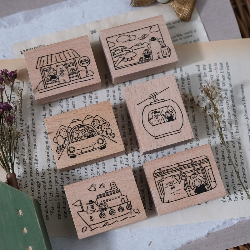 Bear & Girl: Travel Together Rubber Stamp