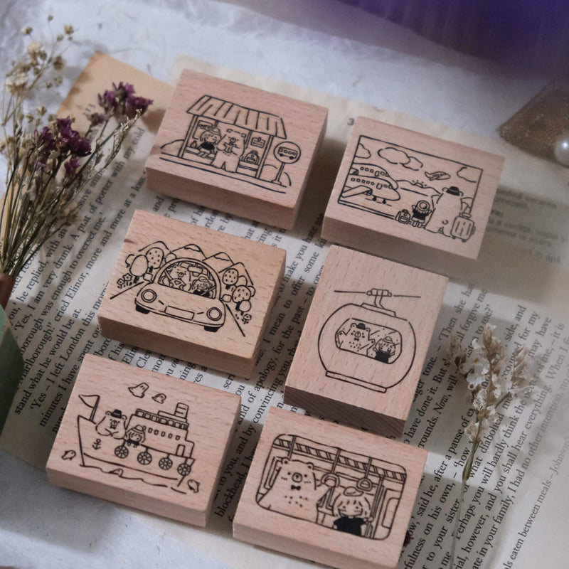 Bear & Girl: Travel Together Rubber Stamp
