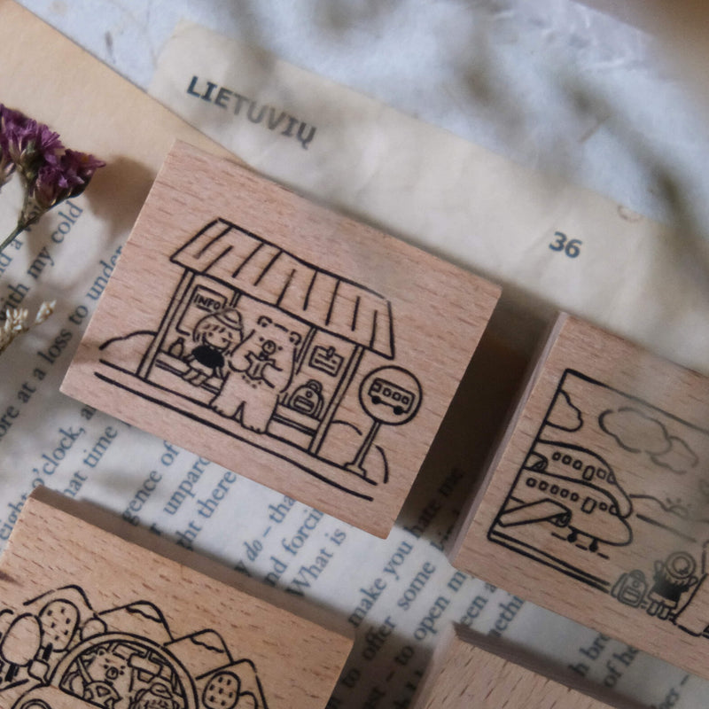 Bear & Girl: Travel Together Rubber Stamp
