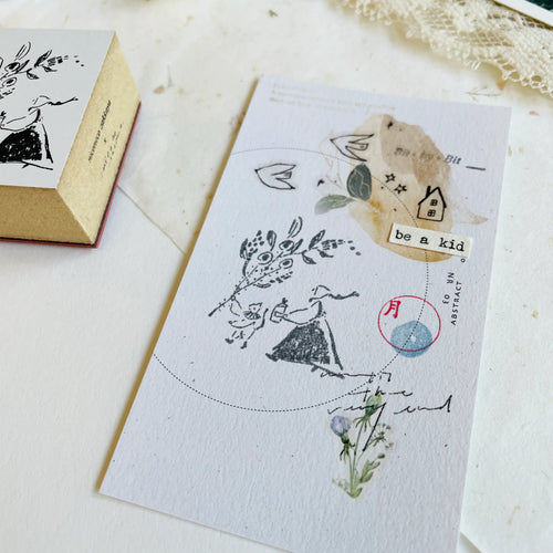 Mitobe Naoko Rubber Stamp - Cat & Flower