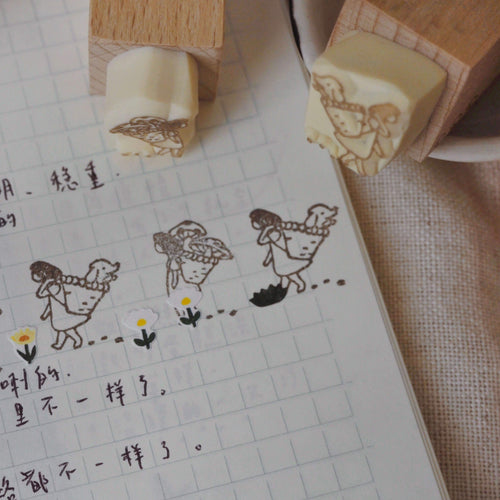 bighands handmade Rubber Stamp - Let's go! With mushroom or dog?