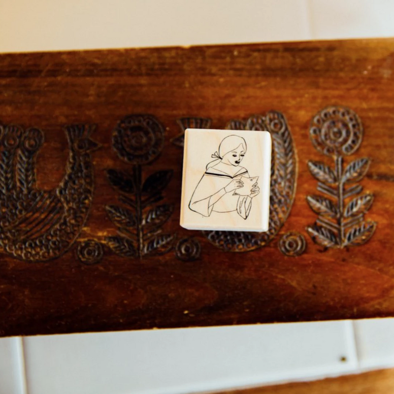 LDV Reading Letter Girl Rubber Stamp