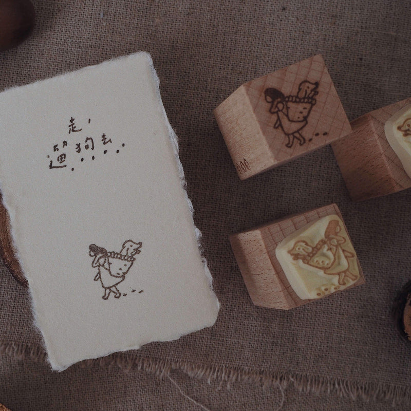 bighands handmade Rubber Stamp - Let's go! With mushroom or dog?